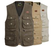 Chaleco de moda para hombre Chaqueta sin mangas Pesca de algodón Ropa de abrigo para exteriores Chaleco con muchos bolsillos Abrigo informal de alta calidad Chaleco Jeep portátil a prueba de viento para hombres XL verde
