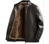 Chaqueta de cuero sintético cálida a prueba de viento de invierno para hombre, chaqueta bomber informal con forro polar y cuello levantado para motocicleta con forro de piel sintética de talla grande para hombre 175 negro