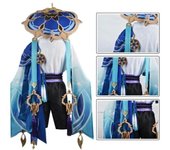 Genshin-Disfraz de Scaramouche Wanderer, disfraz de Halloween, Balladeer, Kunikuzushi, sombrero de cubo, disfraz, peluca, traje Sumeru Anemo XS beige