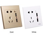 Toma de corriente con 2 enchufes y 2 puertos USB Enchufe de montaje en pared (dorado) oro