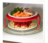 Soporte de plástico para inserción de microondas, estante para platos de cocina, tapa apiladora de plástico + estante de refrigeración, herramienta de cocina rojo