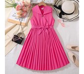 Vestidos para niñas de 7 a 12 años, ropa infantil de verano, nuevos vestidos de princesa sin mangas con pliegues de estilo extranjero para niñas medianas y grandes. 130cm/8Y rojo