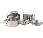 Juego de sartenes para exteriores de 8 Uds., ollas apilables de acero inoxidable, olla para senderismo, utensilios de cocina para acampar, Picnic antiadherente plata