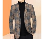 Chaqueta de traje para hombre, con solapa, manga larga, estampado a cuadros, cierre de dos botones, con bolsillos, corte entallado, ropa de trabajo M caqui