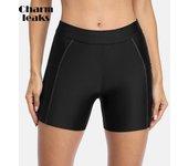 Charmleaks, bañadores deportivos para mujer, parte inferior de Bikini para mujer, pantalones cortos para niño, pantalones cortos ajustados de retazos, pantalones cortos de baño, parte inferior de traje de baño M negro