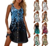 Vestidos de verano para mujer, estilo bohemio, para playa, sin mangas, con estampado de camiseta, vestidos de verano S beige