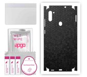 apgo Protective Skin Sticker for the back+sides compatible with Samsung Galaxy M11, Full Wrap Film, Foil, Vinyl - Pattern Black Honeycomb