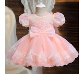 Vestidos de fiesta de boda con lazo para niñas pequeñas, para cumpleaños de 1 año, tutú con flores, vestido de fiesta de graduación con mangas abullonadas, vestido de princesa para niñas pequeñas 6-9M color rosa