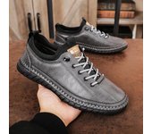 Zapatos para hombre, zapatos casuales de cuero hechos a mano, zapatillas de senderismo al aire libre, zapatos deportivos transpirables con cordones para hombre, zapatos de hombre 38 gris