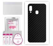 apgo Protective Skin Sticker for the back compatible with Samsung Galaxy A20e, Wrap Film, Foil, Vinyl - Pattern Carbon Black