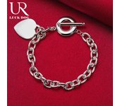 Pulsera con colgante de corazón en plata de ley 925 y hebilla OT para bodas, joyería de moda. 20CM