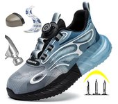 Zapatillas de deporte de moda, zapatos con punta de acero, botas de trabajo para hombres, zapatos de seguridad a prueba de pinchazos, zapatos de protección de seguridad con botón giratorio, ligeros 36
