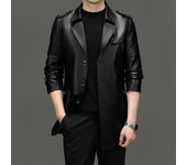 Chaqueta cortavientos de cuero para hombre, de longitud media, informal, de negocios, para primavera, otoño e invierno, abrigo de cuero, ropa para hombre M