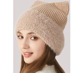Gorro de invierno con orejas de gato y protección para los oídos, gorro de lana de colores sólidos, gorro con mangas, gorros caqui