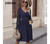 Vestido de mujer de primavera y otoño Vestido plisado con escote en V Vestidos de mujer con escote en V y espalda abierta S