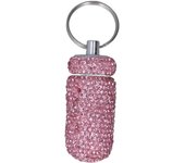 Estuche de almacenamiento de cápsulas de diamantes de imitación con llavero, caja de botella de medicina portátil de aleación de aluminio color rosa