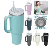 Vaso térmico de 40 oz con pajita y asa, de doble capa, de acero inoxidable, para bebidas frías y calientes. morado claro