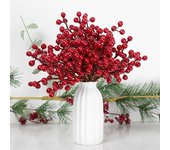 32 Uds. De bayas simuladas, tallos de bayas rojas artificiales realistas, bayas de acebo de Navidad DIY para coronas, adornos de mesa rojo