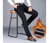 Pantalones de hombre, pantalones de lana informales de negocios, de invierno, de alta calidad, elásticos, rectos, clásicos, negros y azules, gruesos 31 negro
