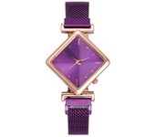 Reloj de mujer de moda con rombos, reloj de mujer de cuarzo, reloj de mujer con imán de hierro perezoso de una pieza rojo