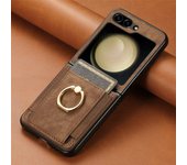 Estuche plegable de cuero vintage con soporte para tarjetas y anillo magnético para Samsung Galaxy Z Flip 5 4 5G Flip4 Flip5 For Samsung Z Flip 5 negro