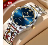 VA VA VOOM Reloj de cuarzo para hombre, marca superior, acero inoxidable de alta calidad, resistente al agua hasta 30M, fecha luminosa, relojes de pulsera deportivos de negocios azul