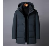 Chaquetas de plumón de invierno para hombres, abrigos casuales de plumón para hombres de mediana edad, parka negra gruesa y cálida con capucha para invierno L azul