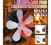 Chimenea de 5 aspas, estufa de calor con ventilador, quemador de madera de troncos negro, Ecofan, ventilador para hogar silencioso, distribución eficiente del calor