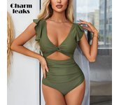 Charmleaks Trajes de baño de una pieza con volantes para mujer, cuello en V, monokini fruncido, trajes de baño para playa y surf XL azul marino