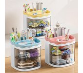 Práctico organizador de escritorio multifuncional, portalápices giratorio de doble capa, estante de almacenamiento de lápices, estante de almacenamiento de cosméticos para estudiantes