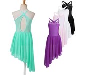 Niños de las niñas Danza lírica Patinaje artístico Vestido de leotardo Criss Cross Back Mono con falda irregular 7-8 Years color rosa