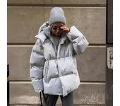 Chaqueta acolchada de algodón informal, holgada y cálida para otoño e invierno para mujer S gris claro