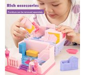 Casa de muñecas con cabaña de juguete sorpresa, juego de casa de muñecas en miniatura dúplex, juguetes de construcción para juegos de simulación, juego de rol para niñas color rosa