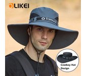 OLIKEI - Sombreros de verano para hombre, sombrero de pescador de ala grande, gorra de senderismo al aire libre, protección solar, sombrero de pescador anti-UV, sombrero de vaquero impermeable de secado rápido  One size gris oscuro
