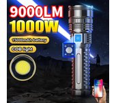 Linterna recargable de 9000LM, linterna de 1000W, linternas LED de alta potencia de 15000mAh, linterna súper potente de 5000M 50W 18650 Battery