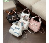 Bolso de hombro con lazo dulce, bolso cruzado estético de color en contraste, bolso de mano moderno de cuero sintético, bolso con asa superior para mujer azul