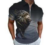 Camiseta polo con cremallera y estampado 3D de león para hombre, ropa deportiva, camiseta de manga corta con estampado de animales, polos de verano para hombre S