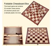 1 juego de tablero de ajedrez 3 en 1, juego de ajedrez de madera, damas, juego de backgammon, plegable, portátil, para niños y adultos, caja de almacenamiento de piezas, juego de ajedrez de estrategia clásico S
