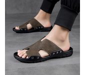 Zapatillas planas para hombre Sandalias deslizantes extra anchas Playa al aire libre Punta abierta Sandalias de cuero suaves para caminar 38 negro
