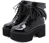 Moda de invierno para mujer Y2K Botas de talla grande con cordones en la espalda Cremallera Tacones altos negros Plataforma gótica Demonias Zapatos de mujer Botas de motocicleta 35 negro