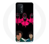 Coque pour Oppo A74 5G Squid Game Seong Gi hun et Kang Sae Byeok Masques Triangle carré et Cercle