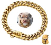 Collar de perro mascota de 14mm, cadena cubana de acero inoxidable, cadena para perro, Collar con candado, cadena para perro dorada y plateada, Collar para Bulldog Francés Pitbull 61cm blanco