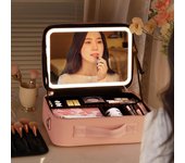 Estuche de cosméticos LED inteligente con espejo, bolsa de cosméticos, bolsas de maquillaje de viaje para mujer, bolsa de almacenamiento portátil de moda, bolsas de maquillaje de viaje