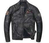 Chaqueta de cuero genuino para motocicleta de color gris vintage, chaqueta de piel de vaca natural para hombre, abrigo ajustado y moderno XL negro