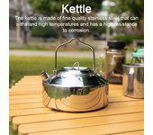 Hervidor de agua de acero inoxidable para exteriores, mango de bloqueo, olla colgante para acampar, cafetera portátil, cocina de Picnic, 1L plata