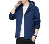 Hombres Otoño Primavera Abrigo A Prueba de Viento Con Capucha Felpa Engrosada Casual Color Sólido Capucha Extraíble Bolsillos de Manga Larga Cálido Forro Polar Chaqueta WIinter M azul