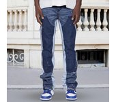 Pantalones vaqueros holgados acampanados para hombre, de mezclilla elástica, informales, de trabajo, con parches vintage, acampanados, para uso informal, para viajes y trabajo. S azul oscuro