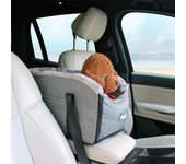 Asiento de coche para perros con consola central, asiento elevador para perros desmontable y lavable para reposabrazos de coche, mascota portátil gris