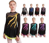Vestido de baile con espalda hueca y decorado con diamantes de imitación para niñas y niñas, vestido de leotardo de patinaje artístico sobre hielo 5-6 Years de lago verde