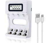 PALO-cargador de batería LCD de 4 ranuras, pantalla fácil con cable de entrada USB para baterías recargables AA/AAA NiCd NiMh de 1,2 V blanco